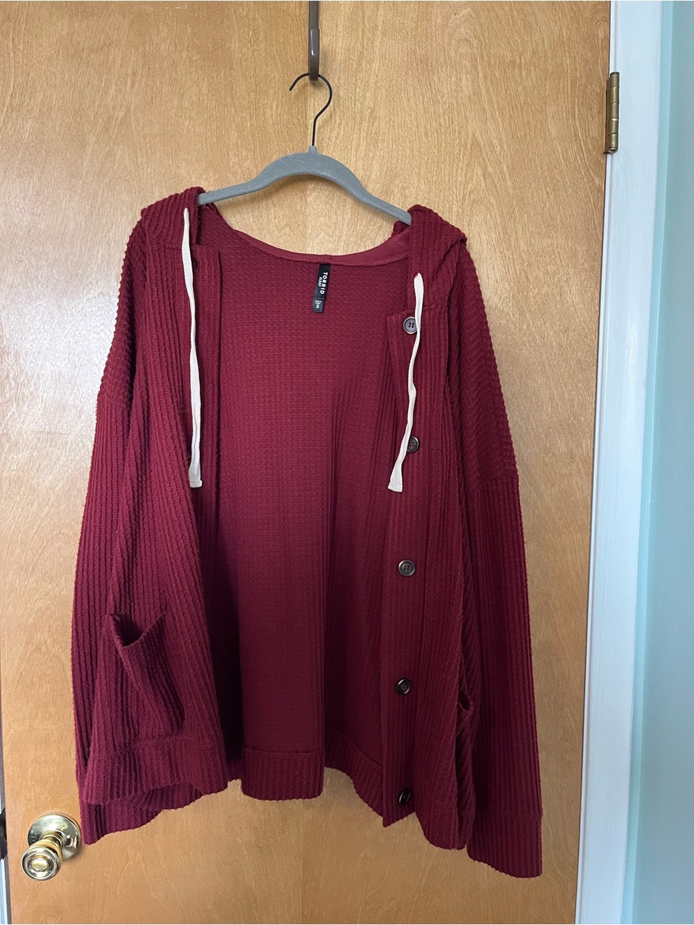 Torrid Hooded Button-Front Sweater Cardigan with Pockets in Burgundy | Size 3